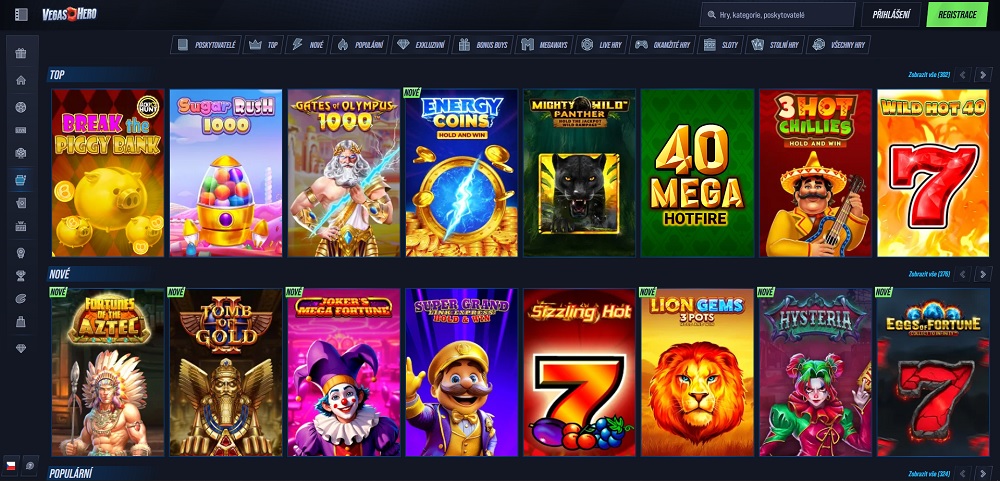 Náhled casino sekce na platformě VegasHero