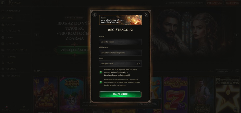 Kyngs registrace a login