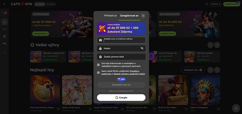 Capospin casino registrace a login