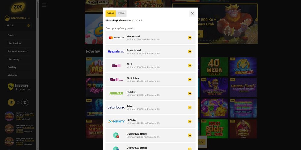 zetcasino minimální vklad