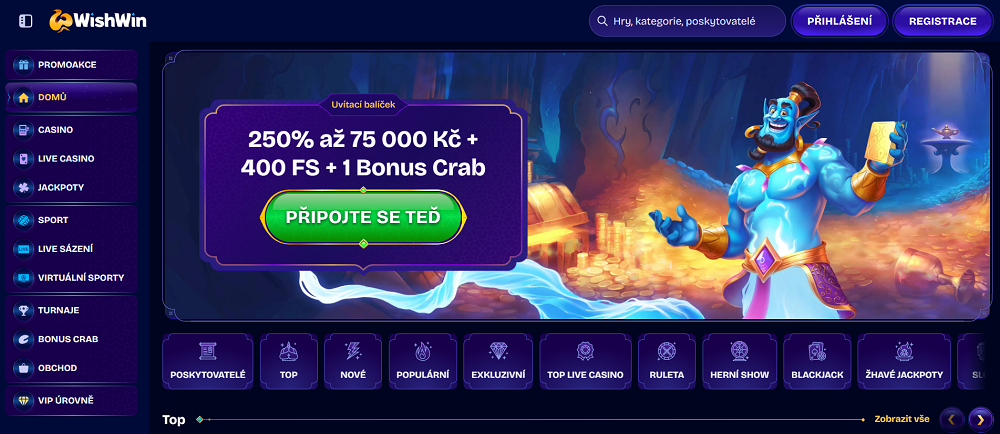 WishWin casino úvodní strana