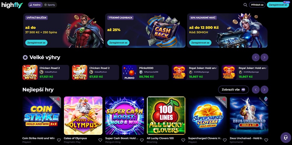 HighFlyBet casino úvodní stránka