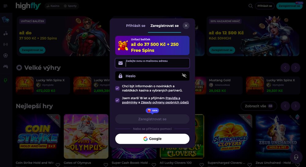 HighFlyBet registrace