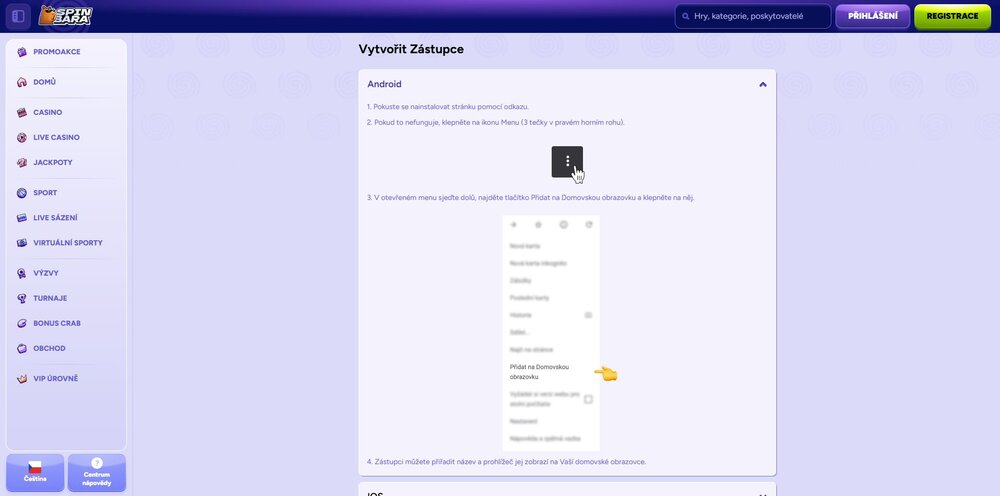 spinbara mobilní aplikace