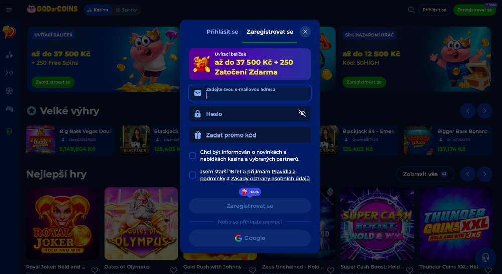 God of Coins registrace