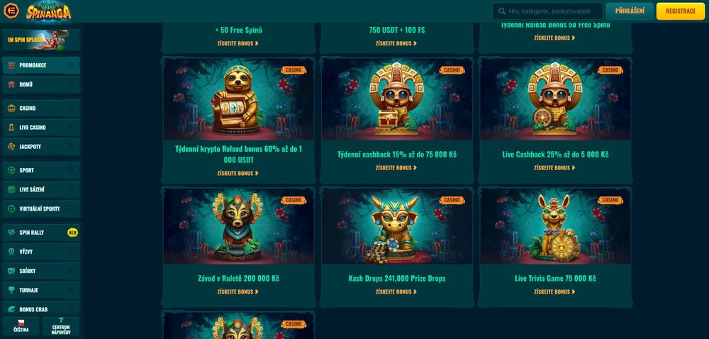 spinanga cashback a jiné bonusy
