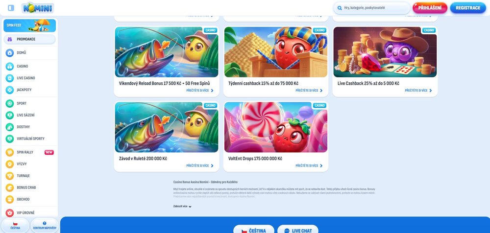 nomini nabídka cashbacku a promoakcí