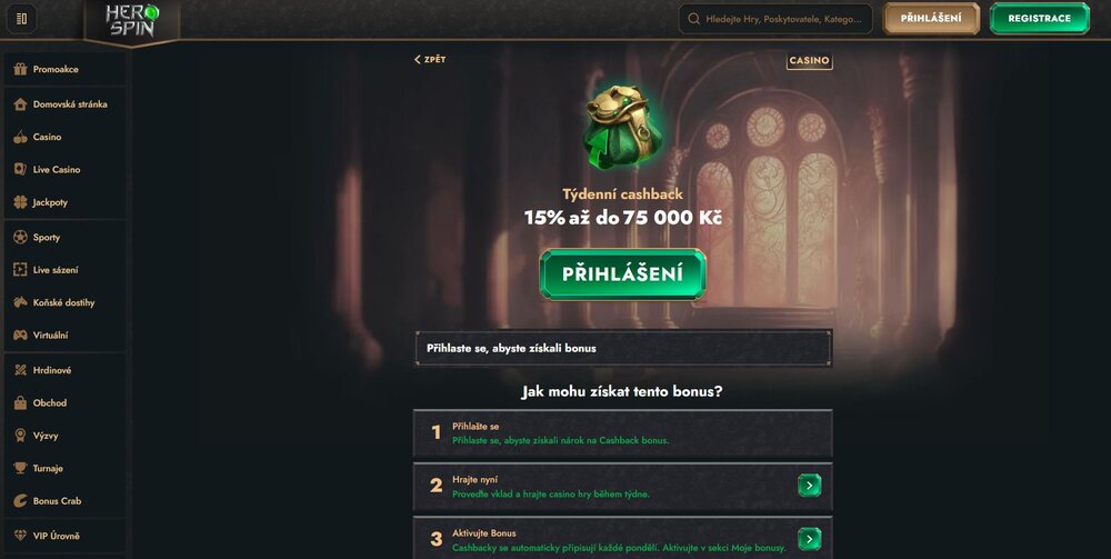 herospin týdenní cashback