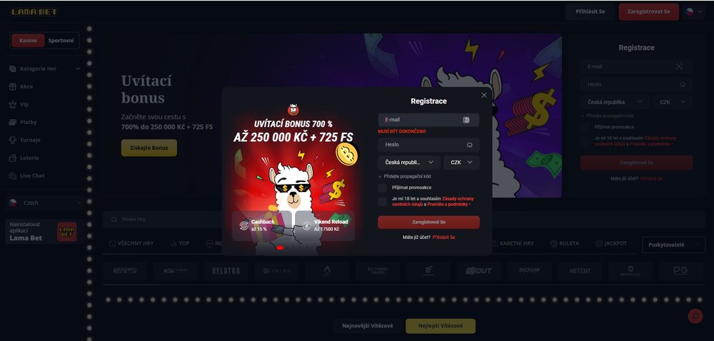 registrace v online casinu lamabet