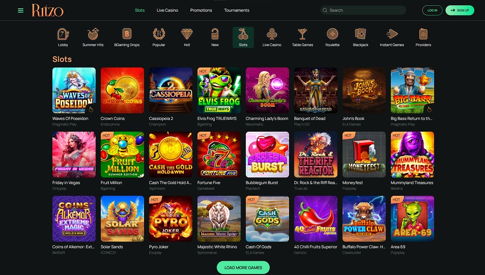 Náhled herní knihovny v online casinu Ritzo