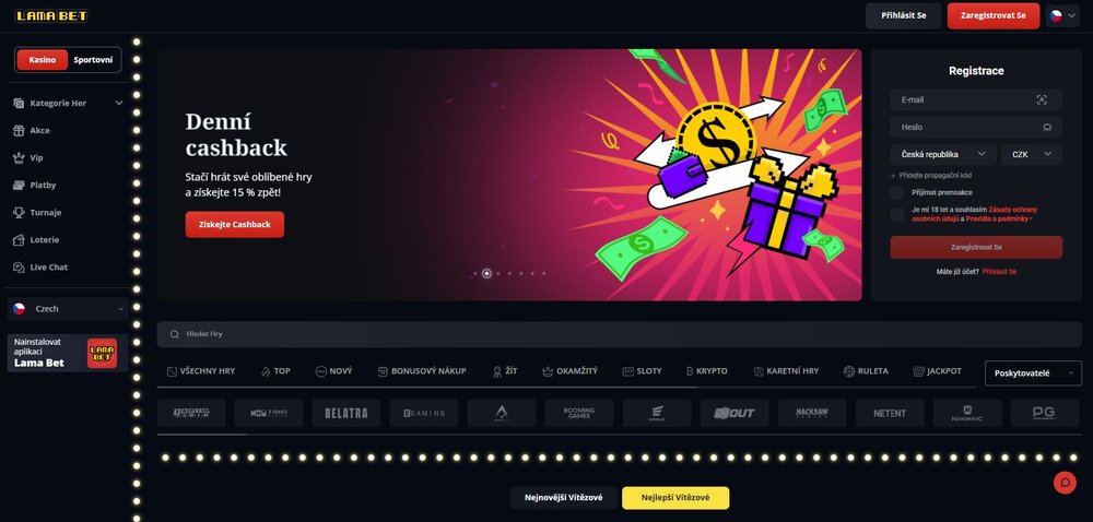lamabet casino náhledová stránka