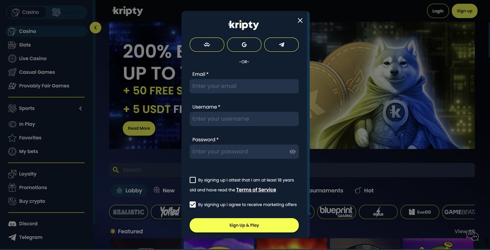 Kripty přihlášení a registrace