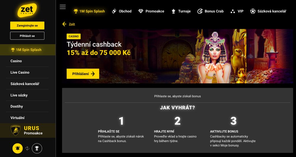 ZetCasino týdenní cashback