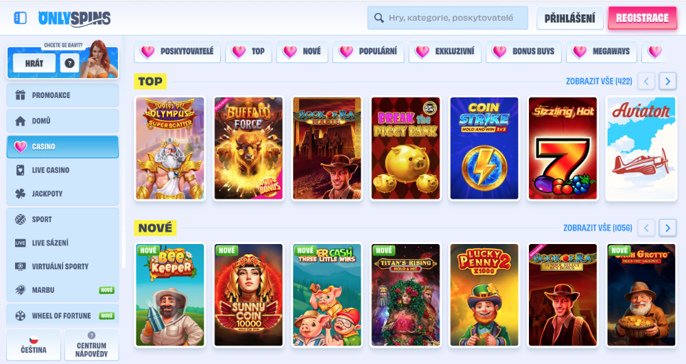 OnlySpins casino úvodní