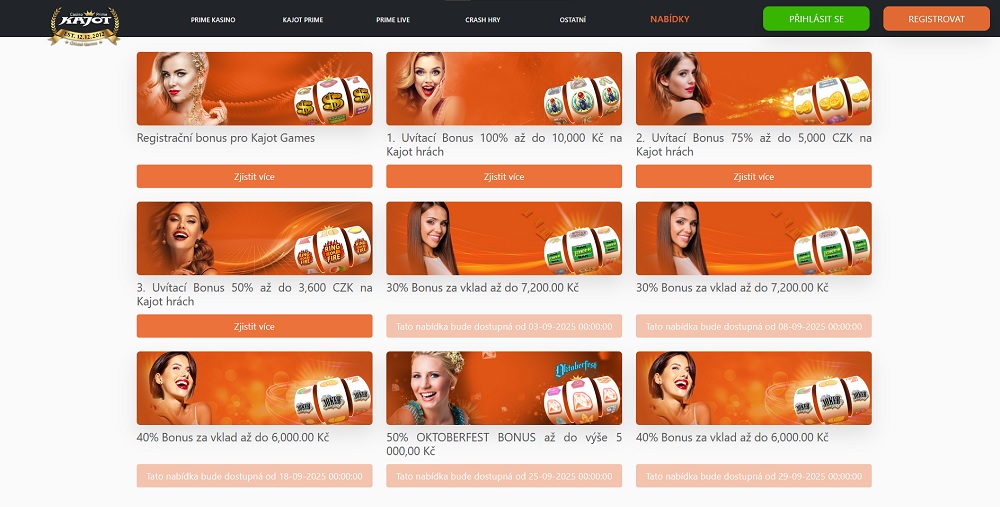 Náhled bonusů a promoakcí v online casinu Kajot