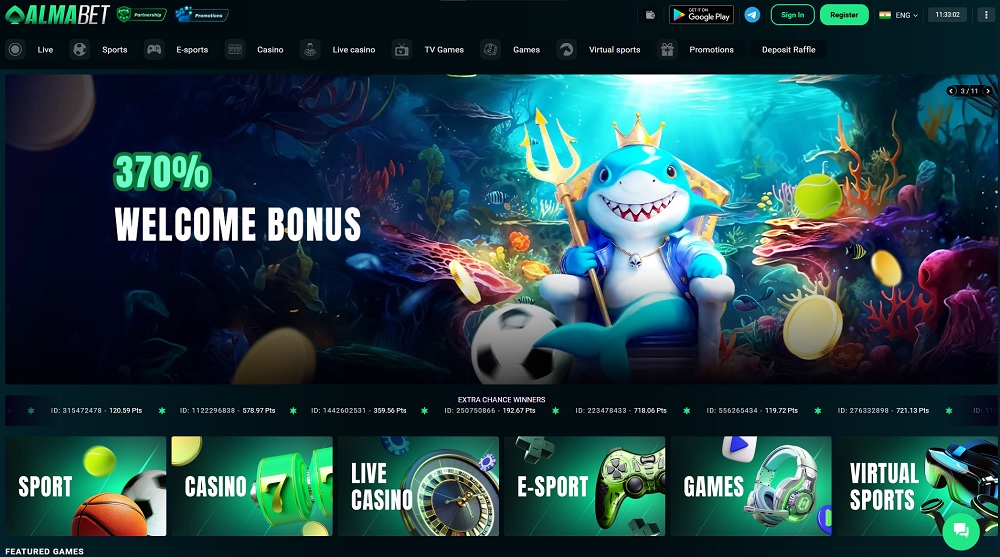 Náhled úvodní stránky s uvítacím bonusem v online casinu Almabet