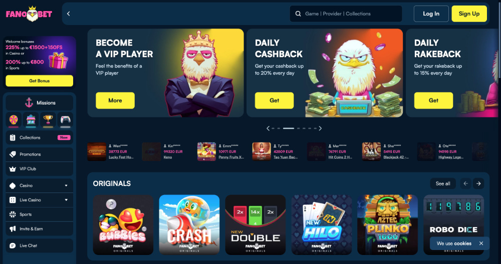 FanoBet casino úvodní náhled