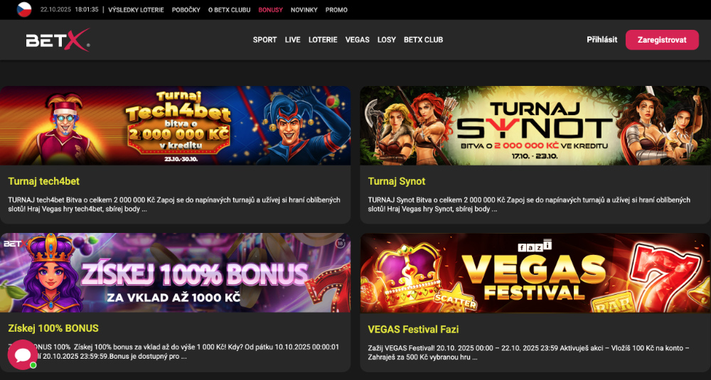 Bonusy v casinu BETX úvodní