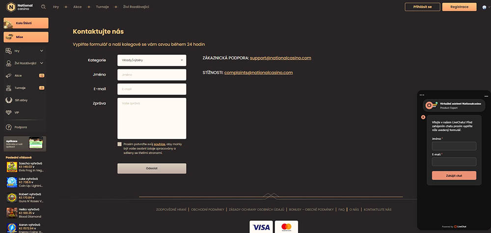 Customer support v casinu National Casino očima hráčů