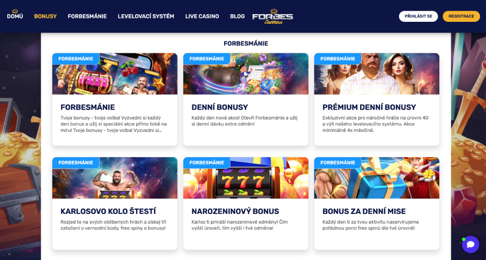 Nabídka bonusů ve Forbes Casino