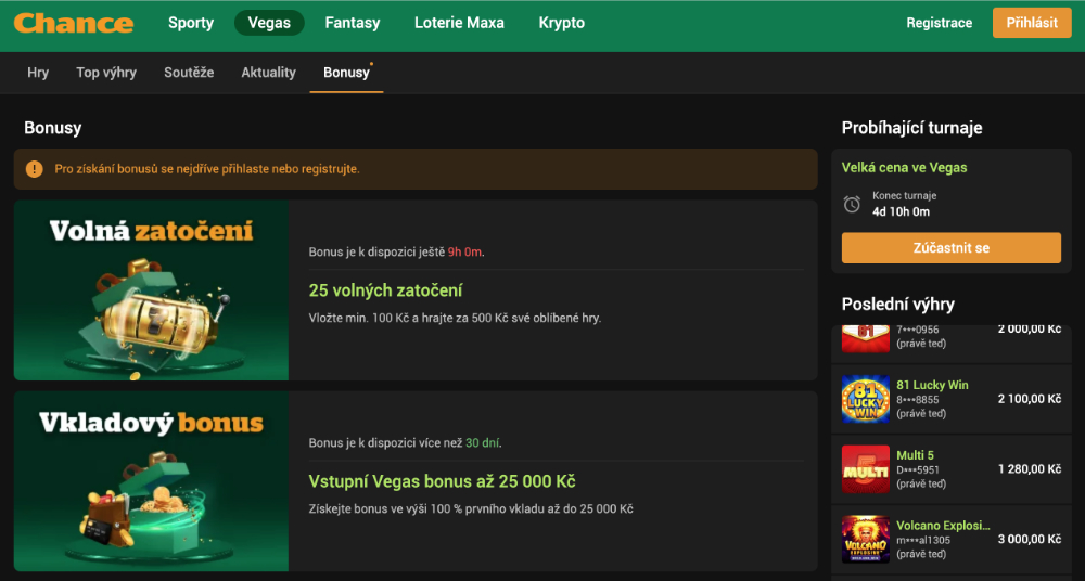 Bonusy v casinu Chance