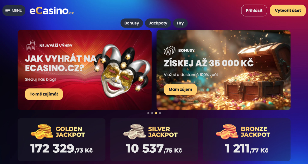 eCasino úvodní obrazovka