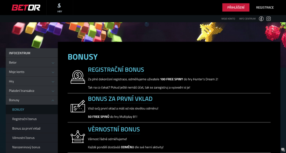 Bonusová nabídka v casinu Betor
