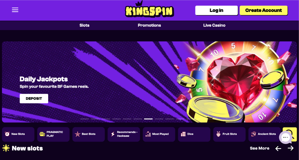 KingSpin casino homepage