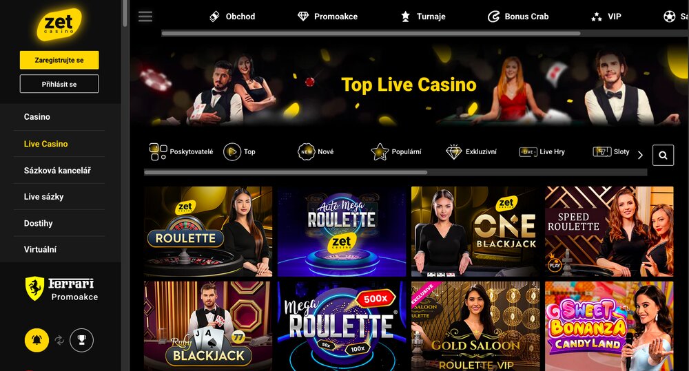 ZetCasino live casino