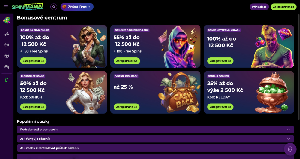 Spinmama – nejlepší bonusy [podzim 2025] úvodní