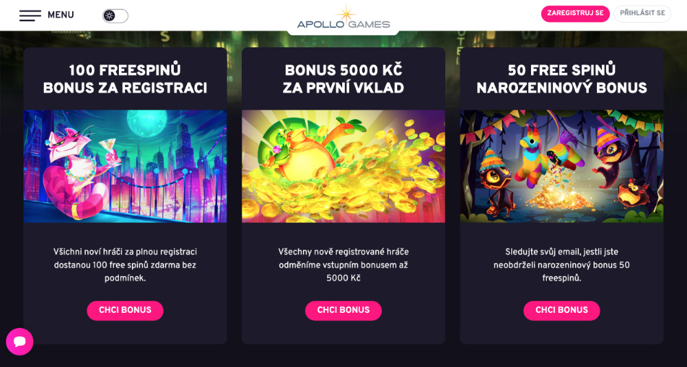 Bonusy v casinu Apollo Games