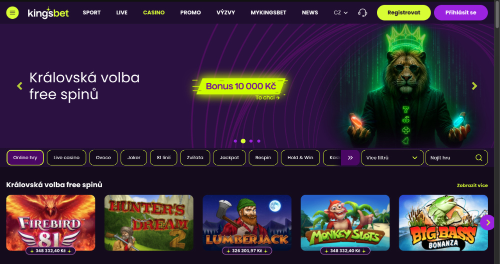 KingsBet casino úvodní