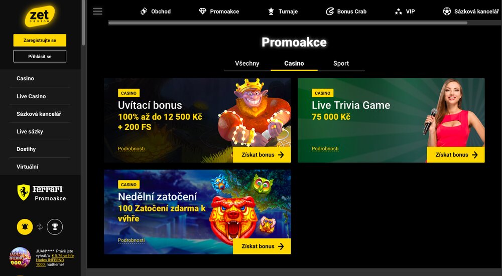 ZetCasino bonusy