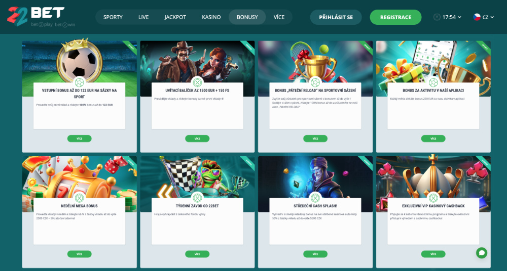 22BET – nejlepší bonusy [podzim 2025] úvodní