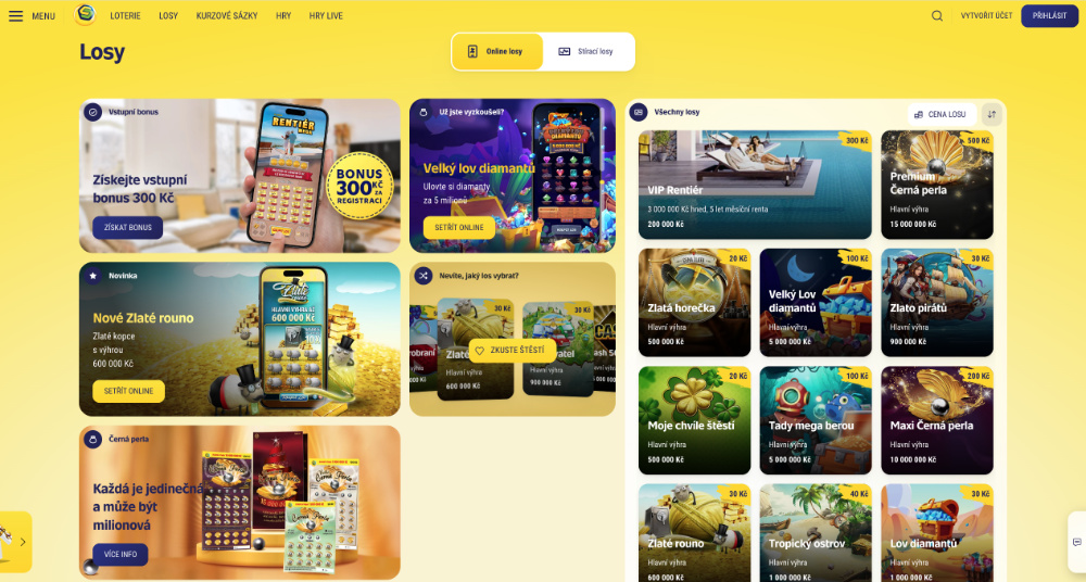 Nabídka stíracích losů Sazka