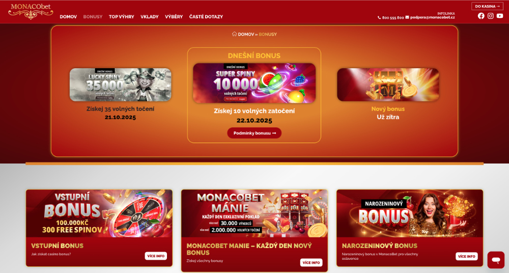 Bonusy v casinu MonacoBet úvodní