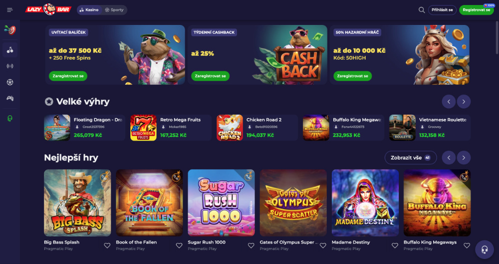 Lazybar casino úvodní strana