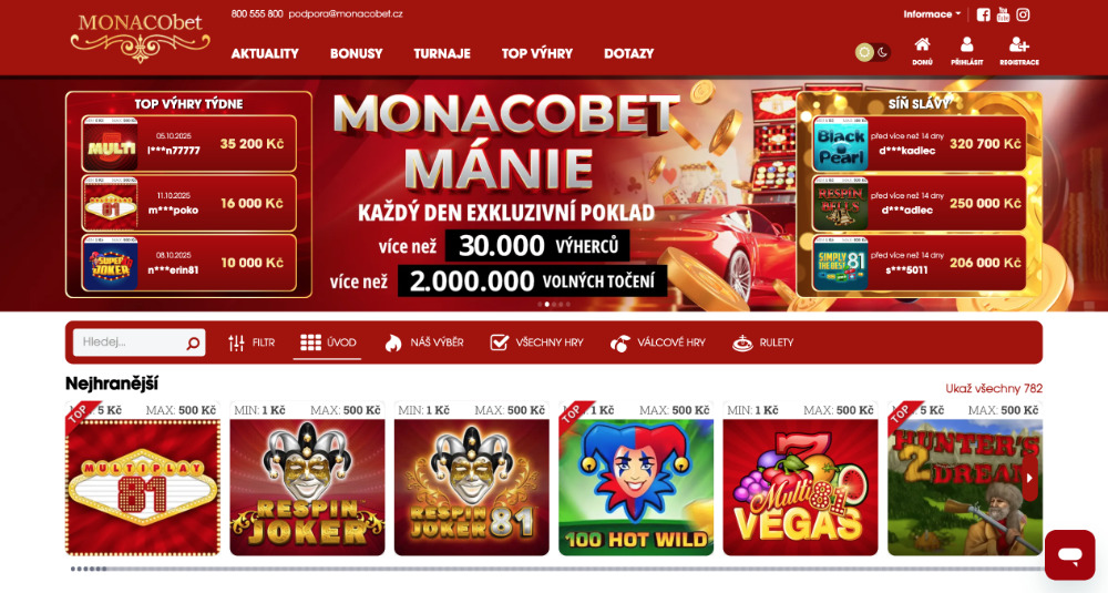 MonacoBet casino úvodní stárnka