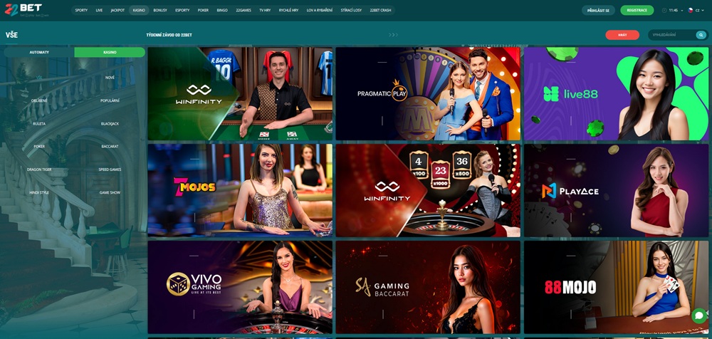 22BET casino homepage