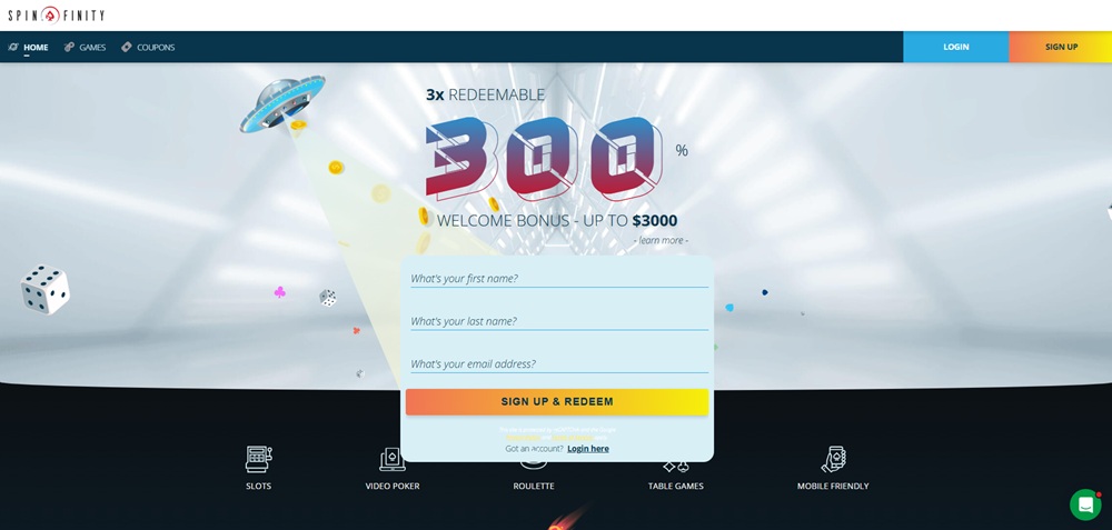 Spinfinity casino úvodní