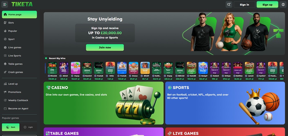 TiketaBet casino homepage