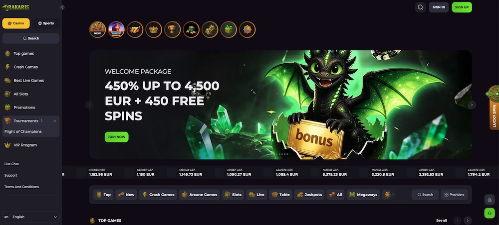 Drakaris casino homepage