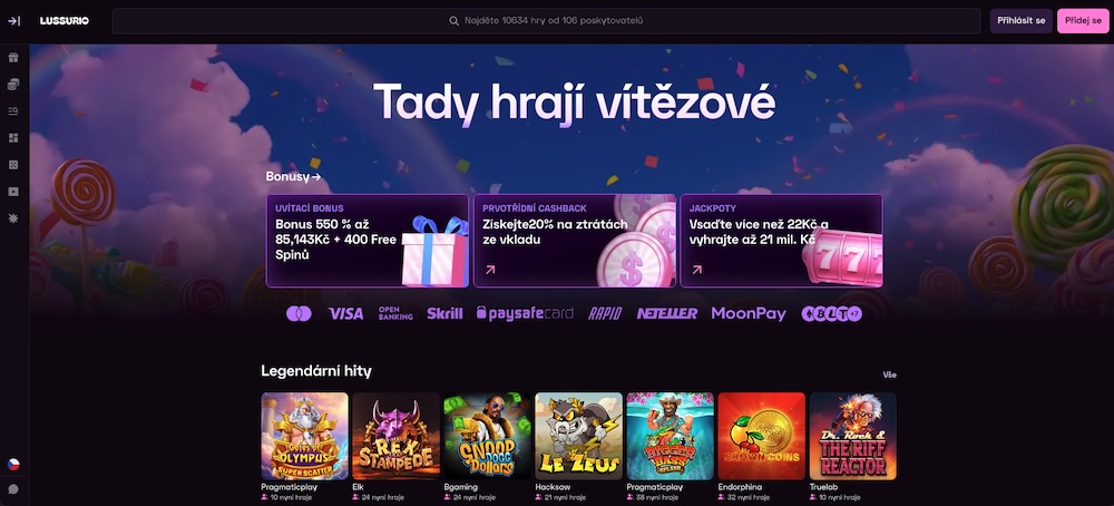 Lussurio casino homepage
